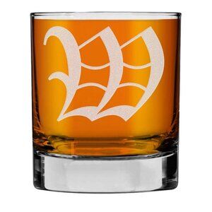 Spotted Dog Company Etched Letter W Whiskey Glass Old Fashioned Bourbon Glass